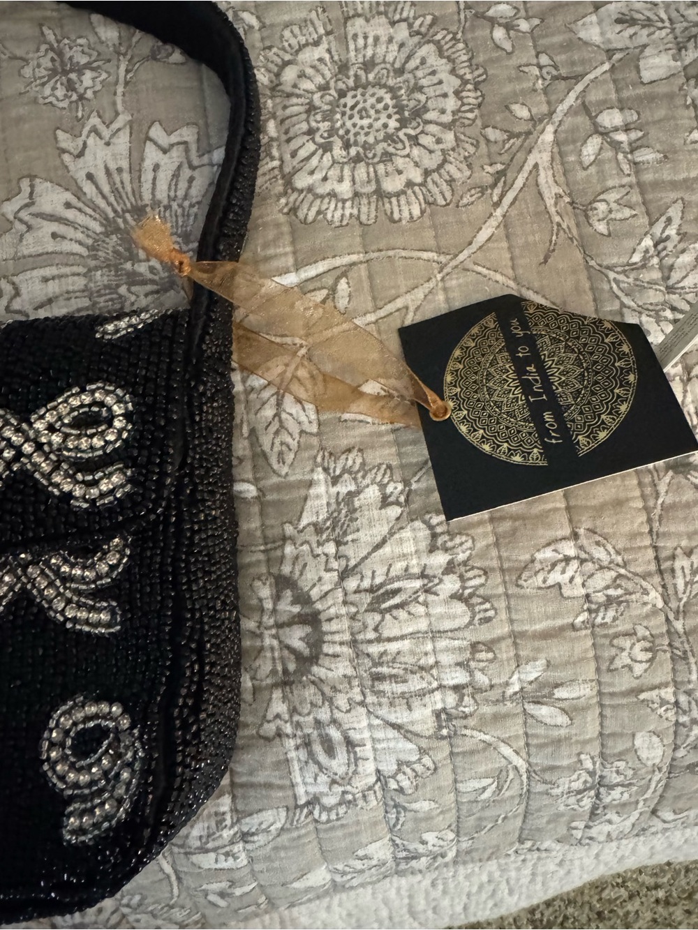 Beaded Black Evening Shoulder Bag with Silver Bow Accents - Picture 2 of 10